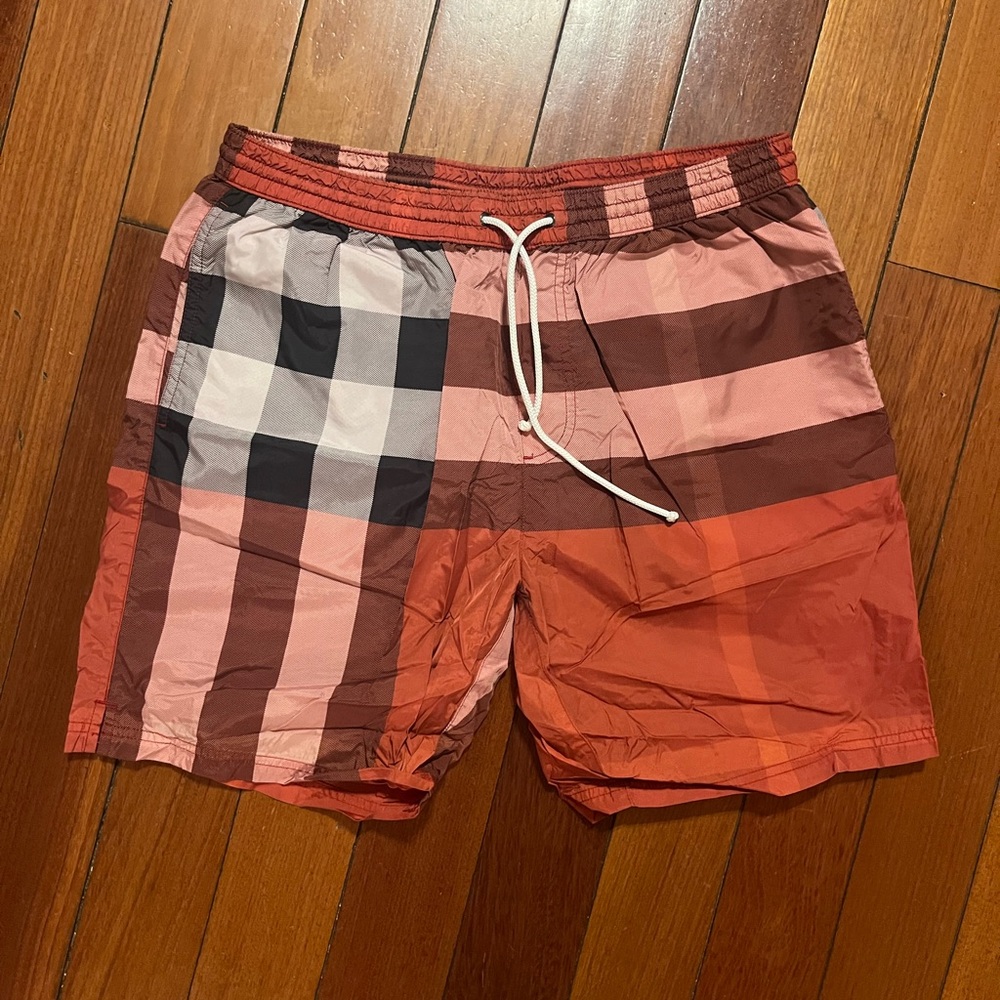 Burberry Checkered Plaid Swim Shorts in Red and Black